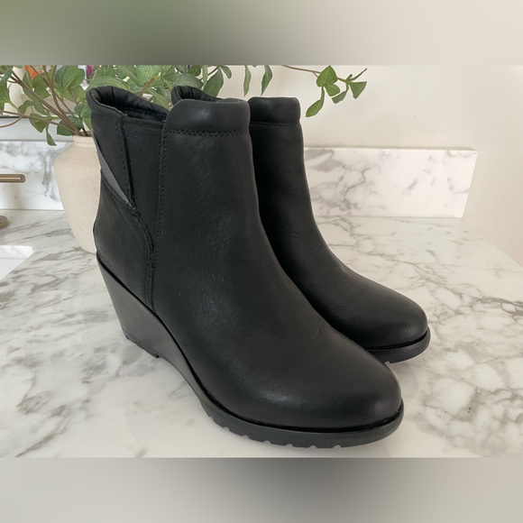 Sorel After Hours Wedge Mid Boots Women Size 9.5 Black Waterproof Leather - Picture 4 of 10